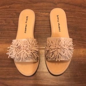DIRTY LAUDRY suede fringe platform slides